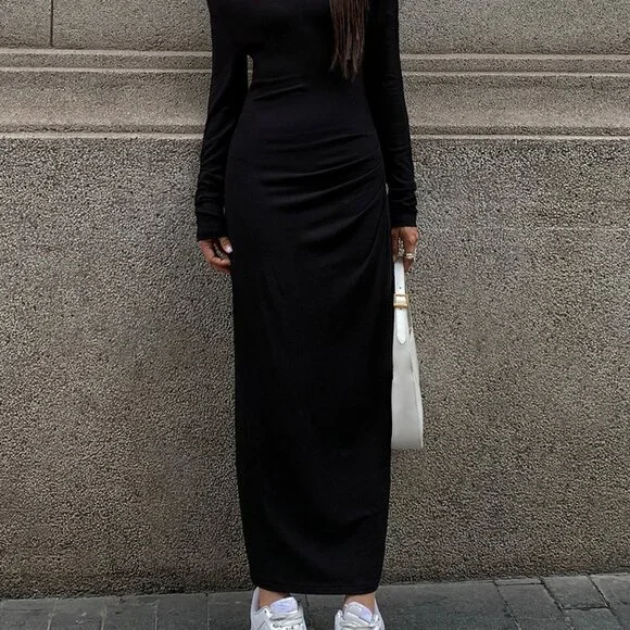 Commense Off-Shoulder Ribbed Long-Sleeve Knit Maxi Dress - NWT - Picture 3 of 7